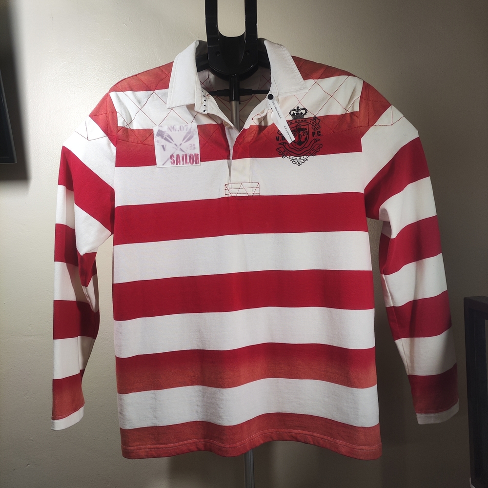 Red & White Striped Rugby Polo Shirt